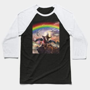 Sloth Riding Dragon, Space Rainbow Dinosaur Baseball T-Shirt